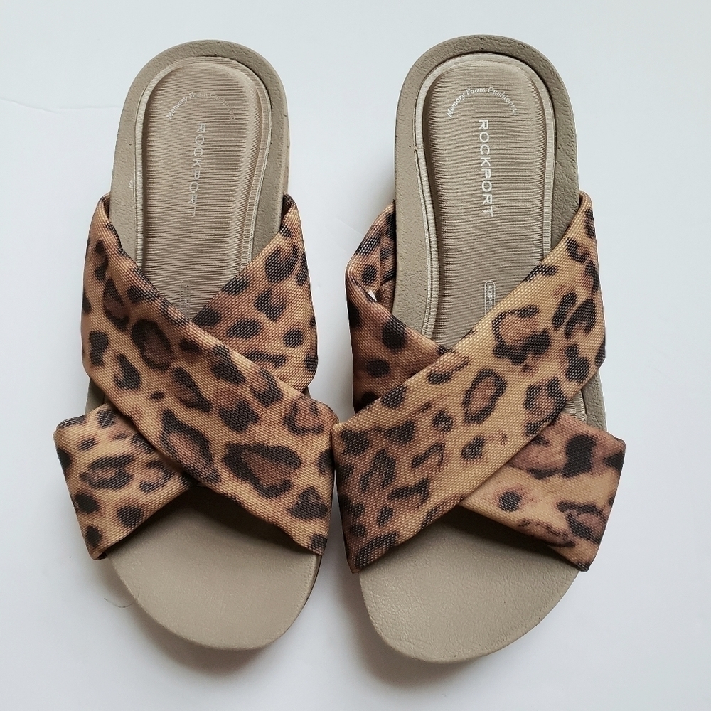 Rockport Land Blvd Animal Print Criss Cross Strap Sandals Sz 5.5